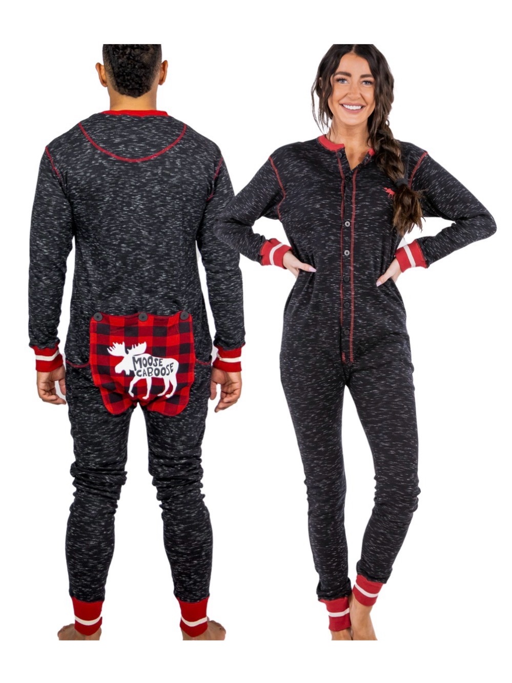 Lazy One Black Heather One-Piece Pajama with Red Trim unisex
